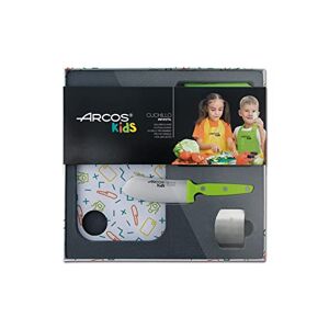 Arcos Kids, Juego de Cocina para niños, Cuchillo infantil + Delantal + Tabla de corte + Protector de dedos, Color Verde