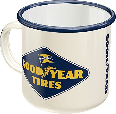 Nostalgic-Art Taza esmaltada retro, Goodyear – Logo – Idea de regalo para fans a coches y motos, Copa para camping, diseño vintage con frase, 360 ml