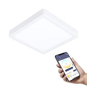 EGLO connect.z Smart Home lámpara de techo LED para el baño Fueva-Z, L x A 21 cm, ZigBee, control de voz y de la aplicación, color de la luz, regulable, metal blanco, IP44