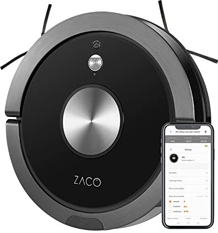 ZACO Robot aspirador y fregasuelos A9s WiFi, Alexa, Google, App, Aspiradora y fregadora 3en1 con cámara de navegación, recipiente XL 600ml, Aspiradores silenciosos para perros y pelos de mascotas