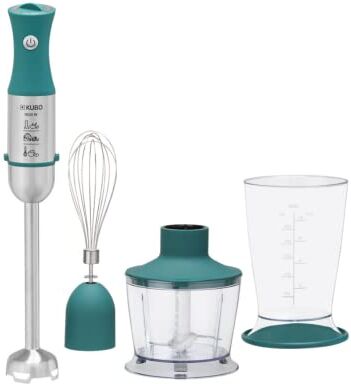 Kubo Batidora de Mano 3 en 1, 1000W de potencia, Regulador de Velocidad, 4 Cuchillas y Pie en Acero Inoxidable, Picadora de 600ml, Vaso Medidor de 500ml, Batidora