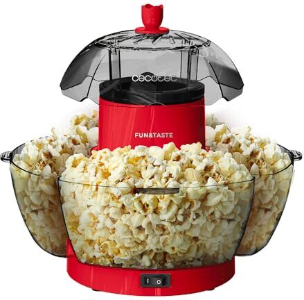 Cecotec Máquina de Palomitas Eléctrica Fun&Taste P'Corn Lotus. Palomitero de 1200 W, Palomitas Listas en 2 Mins, Incluye 4 Recipientes Extraíbles, Capacidad Total de 4,5 L, Rojo