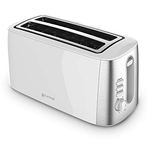Grunkel - Tostadora de pan con control electrónico de tostado - Función calentar sin tostar, descongelar y cancelar - Blanco (1400W) (1 extra ancha) (Doble Steel)