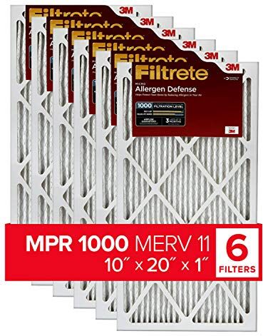 Filtrete Filtro de aire MPR 1000 MERV 11, defensa contra alérgenos, paquete de 6 (dimensiones exactas 9.81 x 19.81 x 0.81 pulgadas)