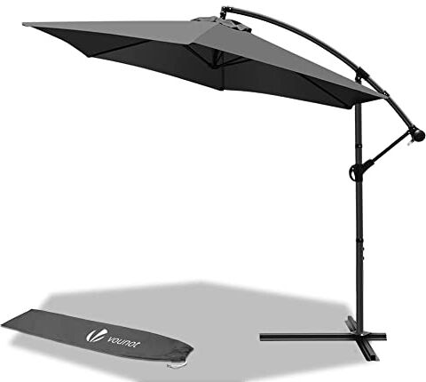 VOUNOT 300 cm Parasol Excentrico, Sombrilla de Jardín con Manivela y Funda Protectora, Protección UV, Gris