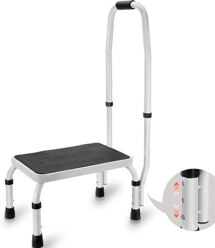 VEVOR Taburete con Escalón Carga de 150kg Taburete con Escalera de Acero 3 Alturas Ajustables con Asa Taburete Portátil Antideslizante para Niños Pequeños, Adultos, Oficina, Autocaravanas, Baño, Hogar