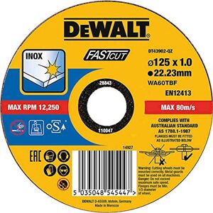 DEWALT DT43902-QZ - Disco de corte plano INOX con grano profesional de óxido de aluminio Fast Cut 125 x 1 x 22.23mm