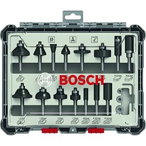Bosch Professional Set Mixto de Brocas Fresadoras de 15 Piezas (para madera, vástago de Ø 6 mm, Accesorios Fresadoras)
