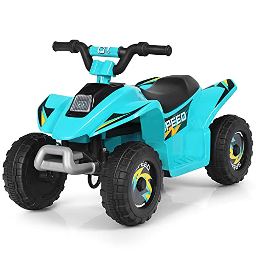COSTWAY Mini Cuatriciclo ATV para Niños Batería 6V, Coche Eléctrico Infantil Marcha Adelante y Atrás, Seguro de Utilizar, Velocidad Máxima 4,6 km/h, Vehículo Motorizado (Azul)