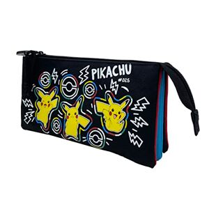 CYPBRANDS Pokémon- Estuche Triple, Portatodo, 5 Compartimentos, Material Escolar, Estuche, Pikachu, Colorful, Color Negro, Producto Oficial (CyP Brands)