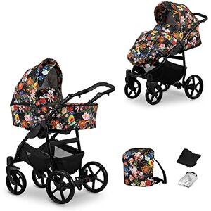 Kunert cochecito de bebé MATA silla de paseo silla de coche asiento de bebé juego completo 2 en 1 y 3 en1 (2 en 1, fleurs + marco negro)