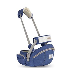 SONARIN Multifuncional Portabebé Asiento de Cadera,Portador de Bebé Ergonómico Taburete de Cintura con Cinturón de Seguridad & Correa de Hombro para Bebé Niño Pequeño 0-24 Meses(Azul)