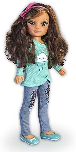 Nancy – Un día celeste, muñeca de pelo oscuro con ropa de color azul celeste y complementos a la moda, para niñas y niños a partir de 3 años, Famosa (700017460)