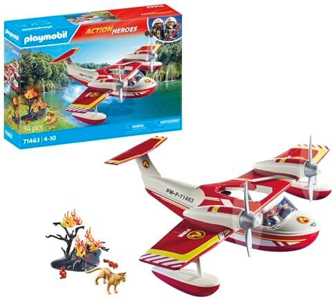 Playmobil Action Heroes 71463 Hidroavión de Bomberos, misiones heroicas de Rescate, con un Bombero, Juegos de rol imaginativos y Divertidos, Juguetes para niños a Partir de 4 años