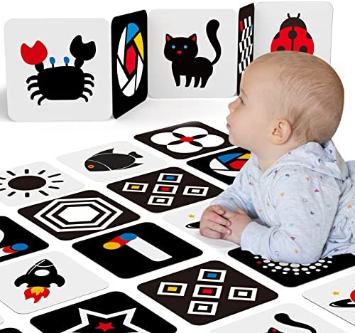 hahaland Tarjetas Bebe Juguetes Bebes 0 3 6 Meses, Flashcards de Actividad de Estimulación Visual, 20 PCS 40 Páginas Tarjetas de Alto Contraste en Blanco y Negro y Colorido para Bebes Recién Nacido