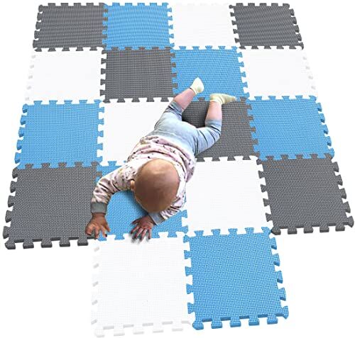 MQIAOHAM Alfombra Bebe Carpet de Espuma eva Grande Infantiles Juguete Manta Parque Play Puzzle tapete Blanco-Azul-Gris 101107112