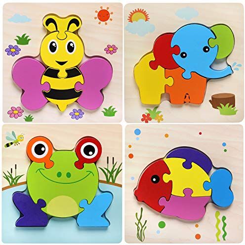 Afufu Juguetes Bebe, Juguetes Montessori, Puzzles de Madera Educativos para Bebé, Juguetes niños 1 año 2 3 4 5 6 años, Dibujo de Animal Colorido con Placa, Regalo de cumpleaños, Navidad