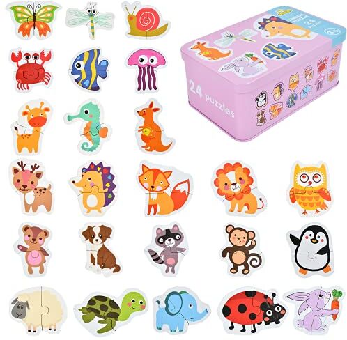 EKKONG Puzzles de Madera,Animales Rompecabezas,Juguetes Bebes, Puzzles de Madera Educativos para Bebé, Juguetes niños 1 año 2 3 4 5 6 años (24 Pack)