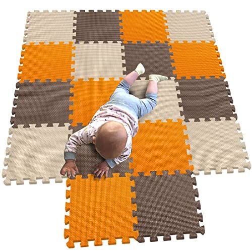 MQIAOHAM Alfombra Bebe Carpet de Espuma eva Grande Infantiles Juguete Manta Parque Play Puzzle tapete Naranja-Marrón-Beige 102106110