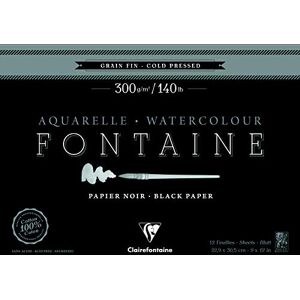 Clairefontaine Un bloc encollé 1 côté de papier dessin Fontaine 12 feuilles grain fin 23x30,5 cm 300g, Noir Clairefontaine Un bloc encollé 1 côté de papier dessin Fontaine 12 feuilles grain fin 23x30,5 cm 300g, Noir