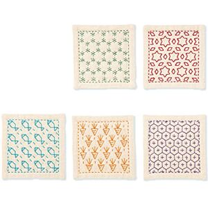 Olympus Thread Hitomezashi Sashiko Juego de posavasos (5 unidades, con hilo Sashiko fino, estampado), color crudo Olympus Thread Hitomezashi Sashiko Juego de posavasos (5 unidades, con hilo Sashiko fino, estampado), color crudo
