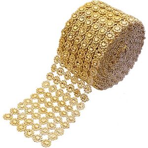 Cinta de Malla de Strass Falsa con Flores Doradas - 4" x 10 Yardas Cinta de Malla de Strass Falsa con Flores Doradas - 4" x 10 Yardas