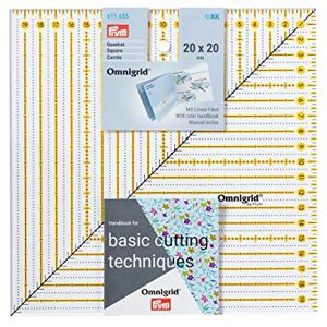 Prym Patchwork-Lineal Square 20 x 20 cm Omnigrid Ruler, Yellow, Transparent Prym Patchwork-Lineal Square 20 x 20 cm Omnigrid Ruler, Yellow, Transparent
