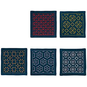 Olympus Thread Hitomezashi Sashiko Juego de posavasos para punto de cruz, 5 unidades, color azul marino con hilo Sashiko fino estampado Olympus Thread Hitomezashi Sashiko Juego de posavasos para punto de cruz, 5 unidades, color azul marino con hilo Sashiko fino estampado