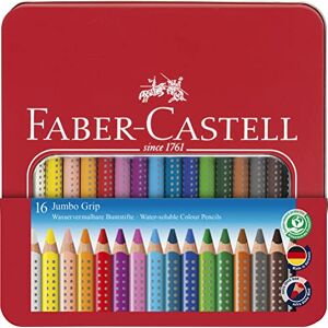 Faber-Castell Juego de lápices de colores Jumbo Grip, 16 lápices en estuche metálico, fácilmente lavables y resistentes a la rotura Faber-Castell Juego de lápices de colores Jumbo Grip, 16 lápices en estuche metálico, fácilmente lavables y resistentes a la rotura