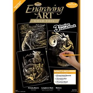 Pracht Creatives Hobby Royal & Langnickel Set de Cuadros para Rascar Vida Silvestre, Oro, 3 cuadros, osos, íbices, lobos, cuadros para rascar para niños y adultos, con bolígrafo para rascar y plantillas Pracht Creatives Hobby Royal & Langnickel Set de Cuadros para Rascar Vida Silvestre, Oro, 3 cuadros, osos, íbices, lobos, cuadros para rascar para niños y adultos, con bolígrafo para rascar y plantillas
