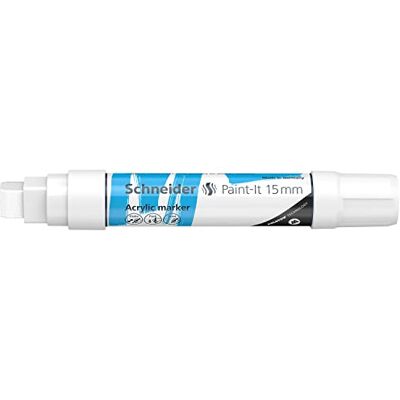 Schneider Paint-It Lápiz acrílico (con punta biselada de 15 mm, pinturas acrílicas de alta cobertura para madera, lienzo, piedra, etc.), 1 unidad, color blanco Schneider Paint-It Lápiz acrílico (con punta biselada de 15 mm, pinturas acrílicas de alta cobertura para madera, lienzo, piedra, etc.), 1 unidad, color blanco