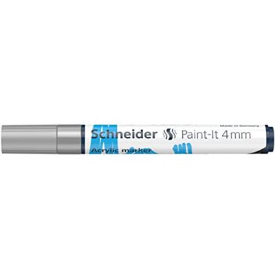 Schneider 120254 Paint-It Rotulador acrílico (con punta redonda de 4 mm, pinturas acrílicas de alta cobertura para madera, lienzo, piedra, etc.), 1 unidad, color plateado Schneider 120254 Paint-It Rotulador acrílico (con punta redonda de 4 mm, pinturas acrílicas de alta cobertura para madera, lienzo, piedra, etc.), 1 unidad, color plateado