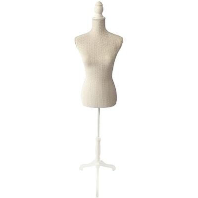 Relaxdays Maniquí de Costura Femenino Ajustable 130–167 cm con Encaje, Base de Madera, Beige/Blanco, 167x41x34 cm Relaxdays Maniquí de Costura Femenino Ajustable 130–167 cm con Encaje, Base de Madera, Beige/Blanco, 167x41x34 cm