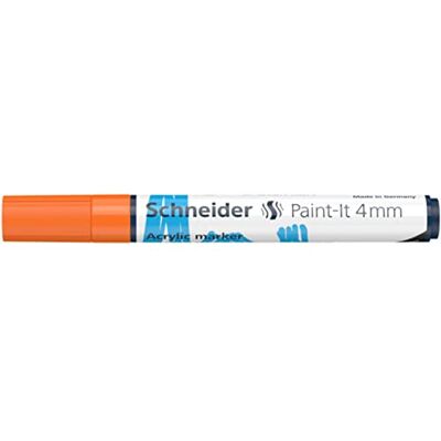 Schneider 120206 Paint-It Rotulador acrílico (con punta redonda de 4 mm, pinturas acrílicas de alta cobertura para madera, lienzo, piedra, etc.), 1 unidad, color naranja Schneider 120206 Paint-It Rotulador acrílico (con punta redonda de 4 mm, pinturas acrílicas de alta cobertura para madera, lienzo, piedra, etc.), 1 unidad, color naranja