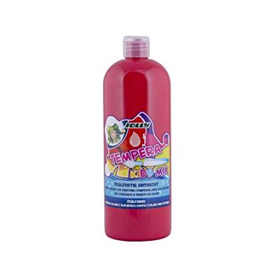 JOLLY Tempera Kids Mix pintura, pintura líquida, frasco de 1L rojo carmín, colores brillantes y opacos, se puede utilizar sin diluir o con agua, sobre todos los materiales JOLLY Tempera Kids Mix pintura, pintura líquida, frasco de 1L rojo carmín, colores brillantes y opacos, se puede utilizar sin diluir o con agua, sobre todos los materiales