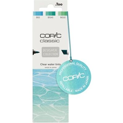 COPIC Classic DESIGNER COLLECTION Set Tintas al agua transparentes, set de rotuladores con 3 tonos de azul, rotuladores gemelos con una punta ancha y otra fina COPIC Classic DESIGNER COLLECTION Set Tintas al agua transparentes, set de rotuladores con 3 tonos de azul, rotuladores gemelos con una punta ancha y otra fina