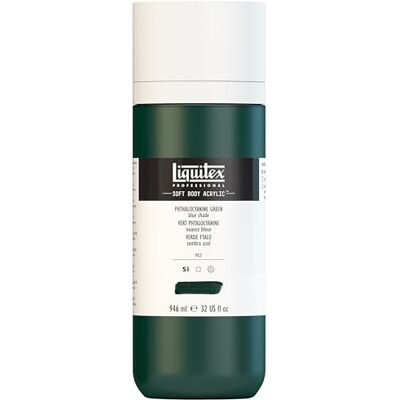 Liquitex Soft Body Pintura acrílica, color verde ftalato (azulado), botella dosificadora de 946 ml Liquitex Soft Body Pintura acrílica, color verde ftalato (azulado), botella dosificadora de 946 ml