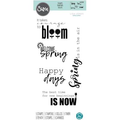 Sizzix Sellos transparentes Spring Sentiments, paquete de 5 unidades, de Lisa Jones Sizzix Sellos transparentes Spring Sentiments, paquete de 5 unidades, de Lisa Jones