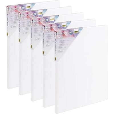 Idena 90953-Bastidor con Lienzo Blanco 100% algodón, 5 Unidades de Aprox. 30 x 40 cm, gramaje 380 g/m², para Pinturas al óleo y acrílicas, White Idena 90953-Bastidor con Lienzo Blanco 100% algodón, 5 Unidades de Aprox. 30 x 40 cm, gramaje 380 g/m², para Pinturas al óleo y acrílicas, White