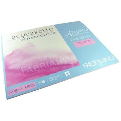 Honsell Fabriano Artistico Acquarello 19004561 Pintura al agua (satinada, prensada en caliente, 45,5 x 61 cm, 10 hojas de 300 g/m², cartón para acuarela de artistas, 4 caras), color blanco Honsell Fabriano Artistico Acquarello 19004561 Pintura al agua (satinada, prensada en caliente, 45,5 x 61 cm, 10 hojas de 300 g/m², cartón para acuarela de artistas, 4 caras), color blanco