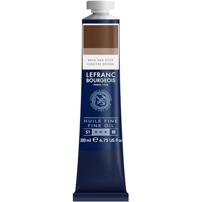 Lefranc Bourgeois Pintura al óleo fina de calidad, resistente a la luz y de consistencia uniforme, tubo de 200 ml, ideal para lienzos y tableros de pintura, Pardo Van Dyck Lefranc Bourgeois Pintura al óleo fina de calidad, resistente a la luz y de consistencia uniforme, tubo de 200 ml, ideal para lienzos y tableros de pintura, Pardo Van Dyck