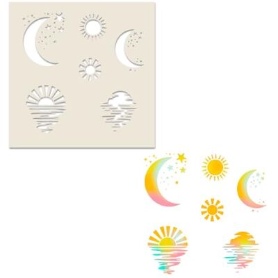 Polkadoodles Plantilla Sun & Moon para hacer tarjetas, manualidades, álbumes de recortes, medios mixtos Polkadoodles Plantilla Sun & Moon para hacer tarjetas, manualidades, álbumes de recortes, medios mixtos
