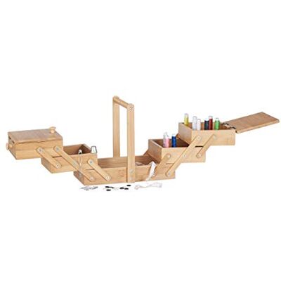 Relaxdays Caja de Costura con Compartimentos, Bambú, Beige, HxWxD 20x24x13.5 cm Relaxdays Caja de Costura con Compartimentos, Bambú, Beige, HxWxD 20x24x13.5 cm