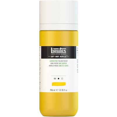 Liquitex Soft Body Pintura acrílica, sin cadmio, color amarillo medio, botella dosificadora de 946 ml Liquitex Soft Body Pintura acrílica, sin cadmio, color amarillo medio, botella dosificadora de 946 ml