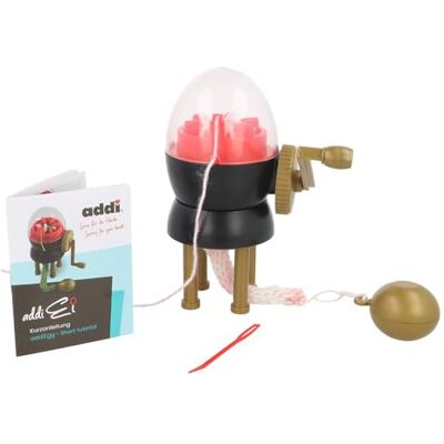 Addi Egg Spool Knitter, Red/Gold/Black, mit 6 Nadeln Addi Egg Spool Knitter, Red/Gold/Black, mit 6 Nadeln