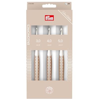 Prym Juego de agujas de ganchillo de lana, .ergonomics, color pardo, 3/4/5 mm Prym Juego de agujas de ganchillo de lana, .ergonomics, color pardo, 3/4/5 mm
