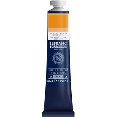 Lefranc Bourgeois Pintura al óleo fina de calidad, resistente a la luz y de consistencia uniforme, tubo de 200 ml, ideal para lienzos y tableros de pintura, Tono Amarillo De Cadmio Oscuro Lefranc Bourgeois Pintura al óleo fina de calidad, resistente a la luz y de consistencia uniforme, tubo de 200 ml, ideal para lienzos y tableros de pintura, Tono Amarillo De Cadmio Oscuro