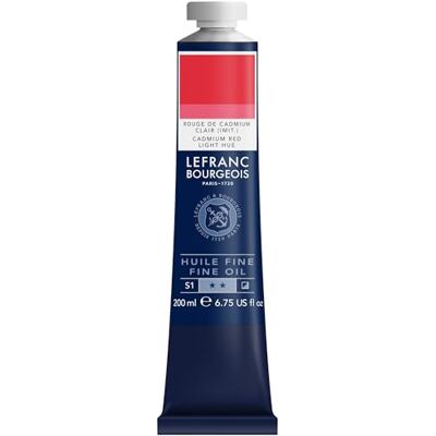 Lefranc Bourgeois Pintura al óleo fina de calidad, resistente a la luz y de consistencia uniforme, tubo de 200 ml, ideal para lienzos y tableros de pintura, Tono Rojo De Cadmio Claro Lefranc Bourgeois Pintura al óleo fina de calidad, resistente a la luz y de consistencia uniforme, tubo de 200 ml, ideal para lienzos y tableros de pintura, Tono Rojo De Cadmio Claro