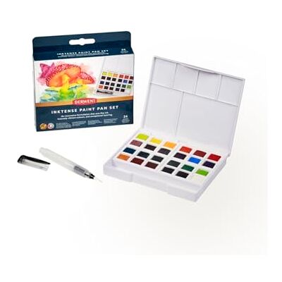 Pinturas acuarela Derwent Inktense - Juego de 24 medias y pincel de agua Pinturas acuarela Derwent Inktense - Juego de 24 medias y pincel de agua