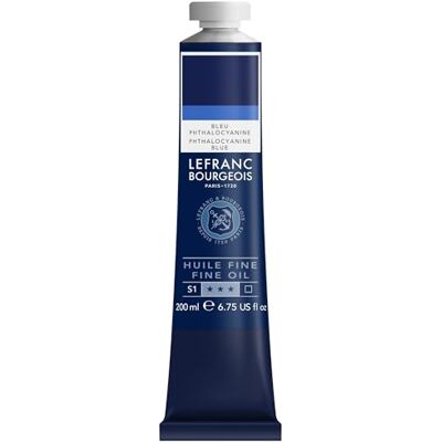 Lefranc Bourgeois Pintura al óleo fina de calidad, resistente a la luz y de consistencia uniforme, tubo de 200 ml, ideal para lienzos y tableros de pintura, Azul Ftalo Lefranc Bourgeois Pintura al óleo fina de calidad, resistente a la luz y de consistencia uniforme, tubo de 200 ml, ideal para lienzos y tableros de pintura, Azul Ftalo